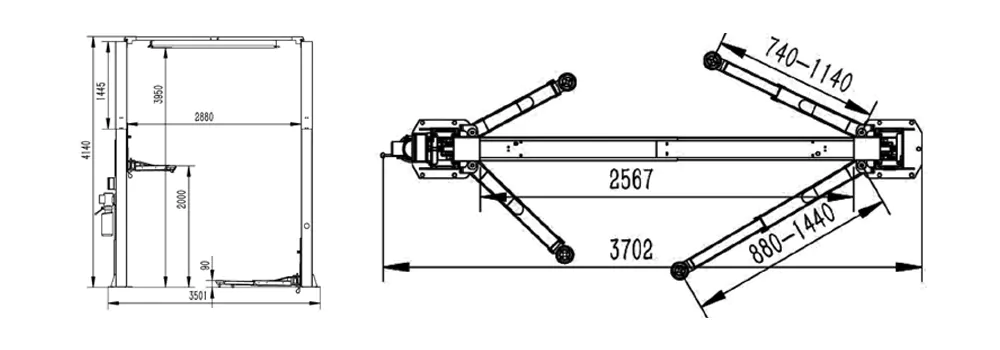 overhead two post car lift dimension 1